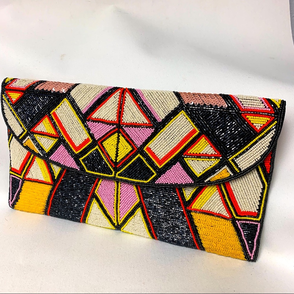 COLORFULL Beaded Envelope Clutch NWOT